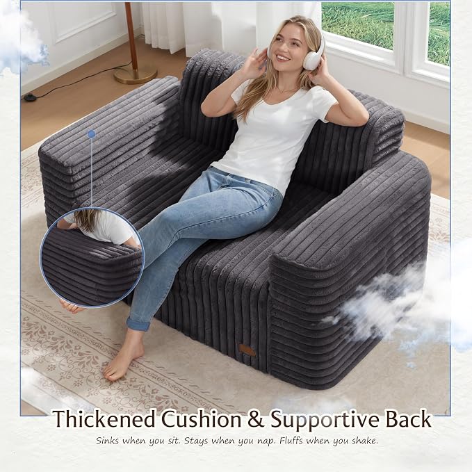ZurNesfure Sofa Couch Cloud Loveseat, Memory Foam Couch with Pillow No Assembly Need, Modern Couch with deep seat and Washable Cover Boneless Sofas for Living Room Bedroom Apartment(Darkgrey,Loveseat)