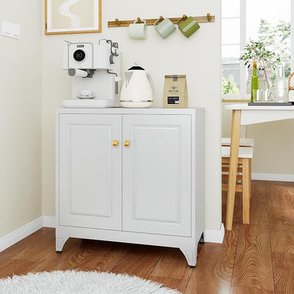 UNICOLY Sideboard Buffet Cabinet, 33" H Sideboard Buffet Storage Cabinet with Doors and Shelves, Coffee Bar, Metal Side Board Cabinets for Living Room, Assembly Required, White