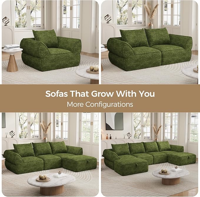 76.4" Cloud Loveseat Sofa, Deep Seat Couch with Pillows, Modern Comfortable Upholstery Boneless Sofa, 1 piece for Living Room, Bedroom, Apartment, Removable Cover，No Assembly Required, Algae Green