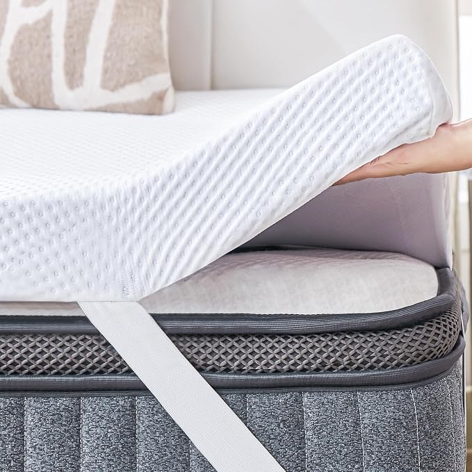 SINWEEK 3 Inch Memory Foam Mattress Topper Queen Size with Breathable Bamboo Cover, Pressure Relief Mattress Pad to Revitalize Old or Sagging Beds, Non-Slip and Machine Washable for Easy Care