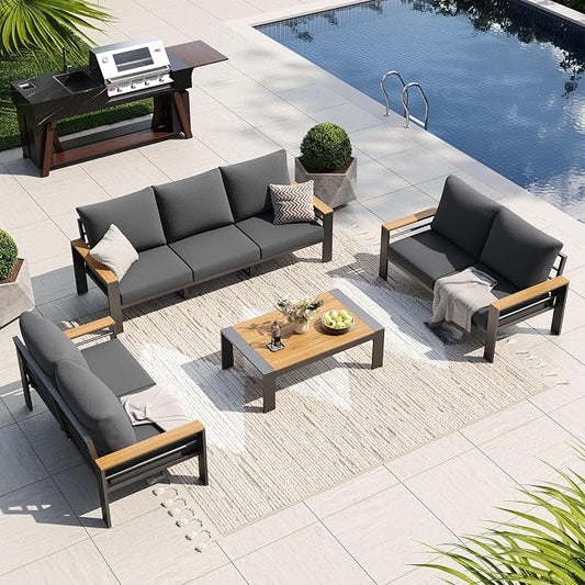 Aoxun Patio Furniture Set, 7 Piece Aluminum Patio Sets with 5" Thicken & Washable Cushion, Waterproof Outdoor Furniture with Coffee Table, Outdoor Couch Sectional for Backyard, Porch and Garden