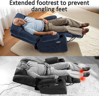 MCombo Oversized Power Lift Recliner Chair with Extended Footrest, Extra Wide for Big and Tall Elderly People, Fabric R7399 (Navy Blue, Large-Wide)