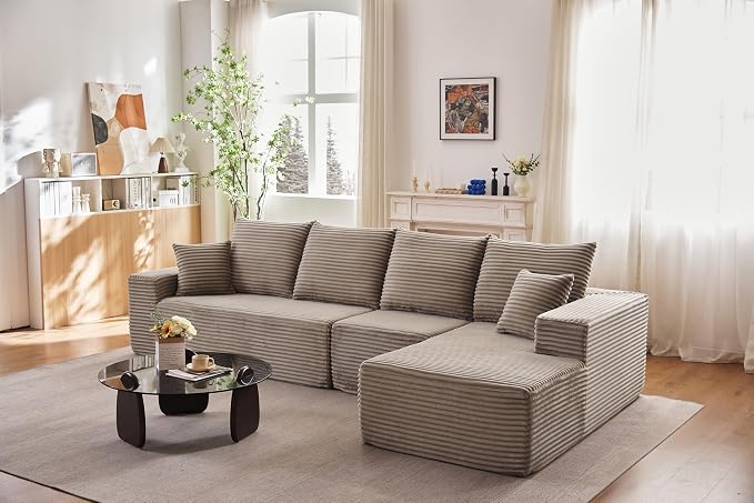 135" Cloud Sectional Couch with L-Shape Chaise, Modern Cloud Couch with Deep Seat, Modular Sectional Couches for Living Room, Apartment, Office, No Assembly Required Camel