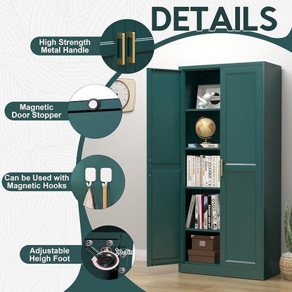 UNICOLY 71" Storage Cabinet, Metal Pantry Cabinet, Kitchen Pantry Storage Cabinets with Doors and 4 Shelves, Cabinets for Laundry Room, Living Room, Dinning Room, Assembly Required, Green