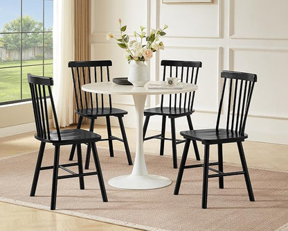 PrimeZone Windsor Dining Chairs Set of 4 - Solid Rubber Wood Farmhouse Kitchen Chair with Spindle Back, Mid-Century Modern Side Dining Chair for Dining Room, Kitchen & Restaurant, Black