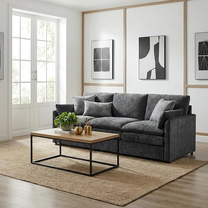 Iroomy 83" Chenille Cloud Couch, Modern Sofa 3 Seater, Comfy Plush Thick Cushions, Pocket Springs, Cloud-Like Comfort Sofas for Small Living Room Apartment, Dark Gray | 9.5" Thick Cushions
