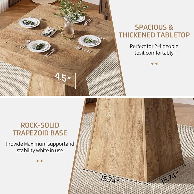 Small Dining Table, 31.5-inch Dinner Table for 2-4 People, Square Kitchen Table with Load-Bearing Trapezoidal Base, for Home, Dining Room, Small Space, Brown
