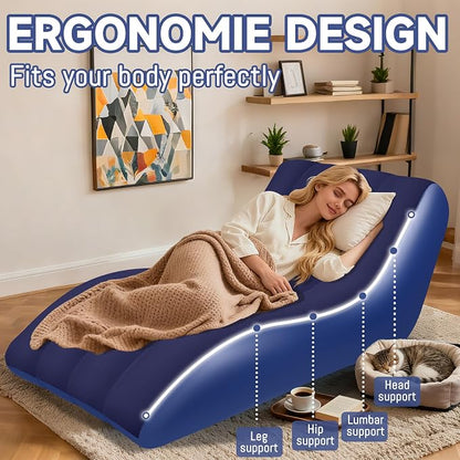 SeaSlep Inflatable Couch for Camping, Blow-Up Couch with Flocked Surface, Portable Inflatable Couch, Twin Size Sofa Bed, Comfortable Air Sofa Outdoor, Durable Blow up Couch for Indoor/Outdoor(Blue)