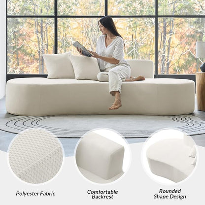 94.5" Boneless Sofa with 2 Pillows, 3 Seater Compressed Foam Sofa with Half Moon Design & Deep Seat, No Assembly Required, Modern Cloud Couch for Living Room, Ivory