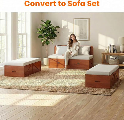CECER 3-in-1 Full Murphy Bed with Mattress for Small Space -Maroon | Multi-Functional Desgin that Converts to Sofa Set，Bed and Cabinet，Easy Assemble ＆ Conversion