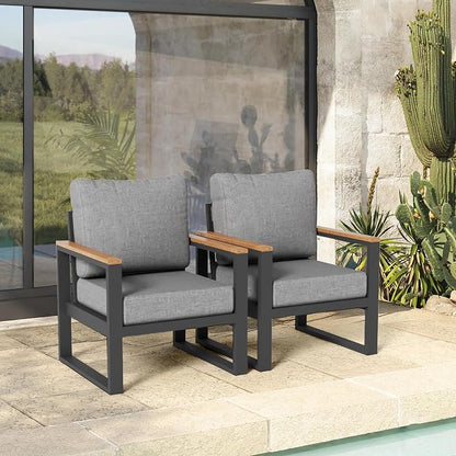 Sundale Outdoor 2 Pieces Patio Aluminum Armchairs, All-Weather Outdoor Furniture with 6” Olefin Cushion & Wide Armrest, Outdoor Chairs or Garden Deck Porch(Grey)