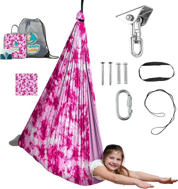 Indoor Sensory Swing for Kids or Outdoor – Holds 300lbs, Double-Layer, & 360° Swivel, Calming Compression Therapy Swing Hammock for Kids & Adults with All Hardware – Sensory-Motor Toys & Gifts