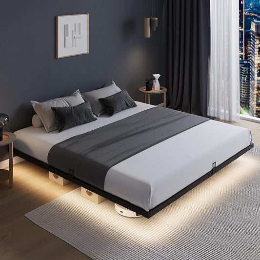 Novilla Floating Bed Frame with LED Lights, Modern Platform King Size Bed Frame with Mattress Slide Stopper, Easy Assembly, No Box Spring Needed, Noise Free
