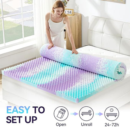 SINWEEK 2 Inch Egg Crate Memory Foam Mattress Topper Twin Size, Soft Mattress Pad for Back Pain Relief, Bed Topper, CertiPUR-US Certified, Colorful