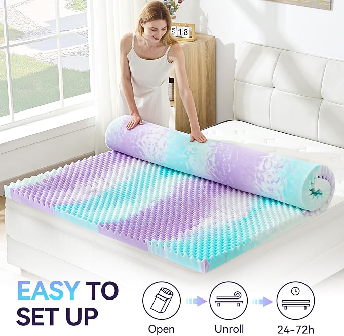 SINWEEK 2 Inch Egg Crate Memory Foam Mattress Topper Twin XL, Twin Extra Long Mattress Pads for College Dorm Room, Pressure Relieve CertiPUR-US Certified,39x80 Inches, Colorful