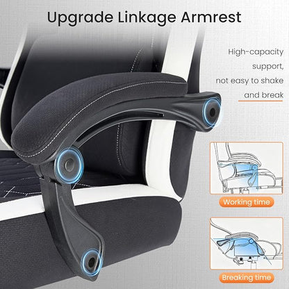 DUMOS Gaming Chair with Linkage Armrests, Video Game Chairs with Pocket Spring Cushion, Ergonomic Computer Silla Gamer Office Desk Chair with Footrest for Adults & Students, Black