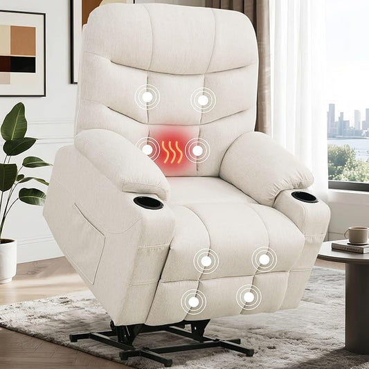 Korser Power Recliner Chair with Massage and Heating, Power Lift Recliner Chair for Elderly and Adults, Electric Recliner with Remote Control and Cup Holders for Living Room, Linen Fabric