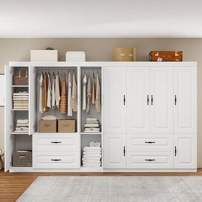 Armoire Wardrobe Closet with 2 Doors, White Cabinet with 2 Drawers and Clothes Storage Organizer, Modern Style with Hanging Rod Shleves Suitable for Bedroom(61.42" W x 20.47" D x 74" H)