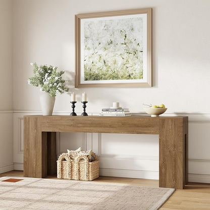 Epecoya Extra Long Sofa Console Table for Entryway Living Room, 79-Inch Farmhouse Wood Behind Couch Table, Rectangular Accent Console with Wooden Double Base for Hallway Foyer Entrance, Natural Oak
