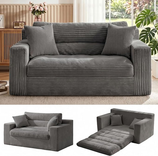 Erament Boneless Loveseat Sofa Couch, 2 in 1 Convertible Sofa Bed with Pillows, Fold Out Bean Bag Chair Boneless Floor Couch for Living Room Bedroom Office Lounge Apartment, No Assembly Needed, Grey