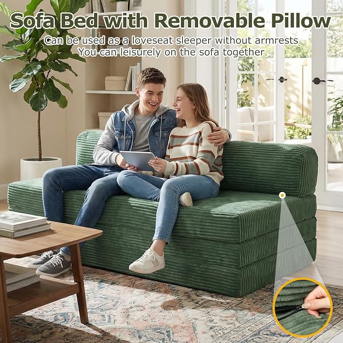 5-in-1 Convertible Sofa Bed Full Size, Boneless Couch Loveseat with Removable Cushions & Washable Cover, Futon Sofa Bed with Handle, Pull Out Couch for Small Spaces, Grey