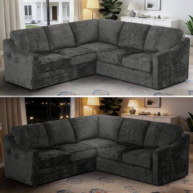 89" Chenille Sectional Sofa with High Density Sponge, Modern 5 Seats Corner Couch with Deep Seat, Comfy Modular L Shaped Couch with Comfortable Back Cushions for Living Room, Grey