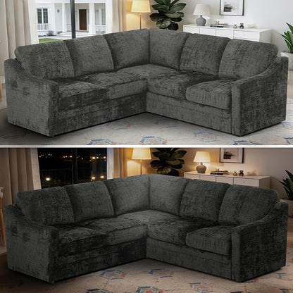 89" Chenille Sectional Sofa with High Density Sponge, Modern 5 Seats Corner Couch with Deep Seat, Comfy Modular L Shaped Couch with Comfortable Back Cushions for Living Room, Grey