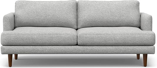 SIMPLIHOME Livingston 76" Wide x 33" High Sofa in Mist Grey Woven-Blend Fabric, Handcrafted Loveseat Couch for Living Room or Family Room, Mid-Century Modern Style, Solid Wood Frame