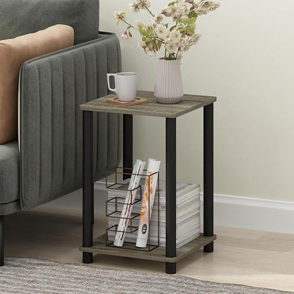 Furinno Modern Grey Side Table, 2-Tier Square Top End Table with Open Shelf, Toolless Night Stand, Bedside Table, for Living Room, Bedroom, Grey Oak