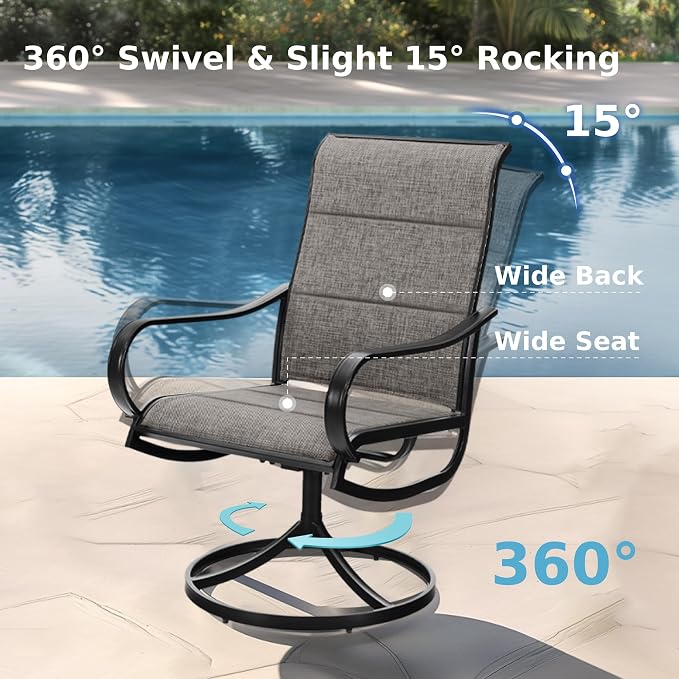 MFSTUDIO Outdoor Dining Set for 8, Patio Table and Chairs Set with Umbrella Hole, 9 Piece Patio Furniture Dining Set for Deck Yard Poolside | Rectangular metal table & swivel chairs, Umbrella hole, for deck garden poolside, All weather reistant