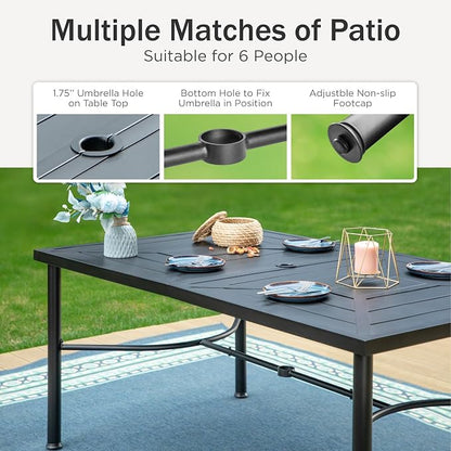 PHI VILLA Outdoor Dining Set for 6 Persons, Patio Metal Table & Aluminum Stackable Chairs, Light Weight & Space-Saving Patio Table Set for Backyard Deck, Grey