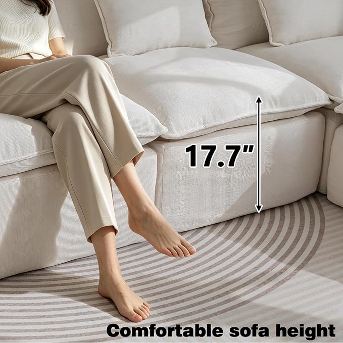 Boneless Couch Sectional Sofas Cloud Couches for Living Room | 130'' Modern Modular Cloud Sofa with Pillows and Ottoman for Bedroom