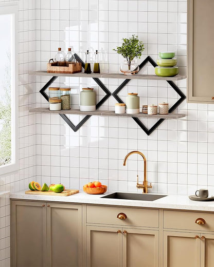 CHOEZON Floating Shelves for Wall, Set of 2 Wall Mounted Shelves, 2-Tier Hanging Shelves, for Living Room, Bedroom, Kitchen, Office, Study, Greige TBJ01P2BG