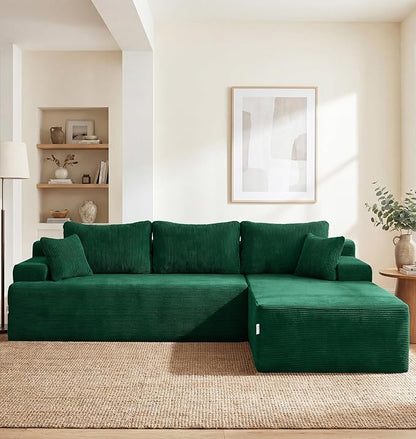 Hobestluk Modular Sectional Sofa Couches L-Shape Couch 3 Seat Modular Sofa Memory Foam Sectional Couches for Living Room, Cloud Couch with Oversized Chaise (Green Corduroy, 96", Right Hand Facing)