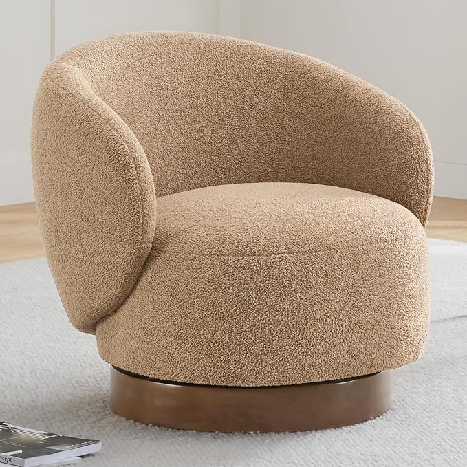KISLOT Swivel Accent Chair Round Barrel Armchair Upholstered Performance Fabric for Living Room Bedroom Waitingroom,1 Box,Sand