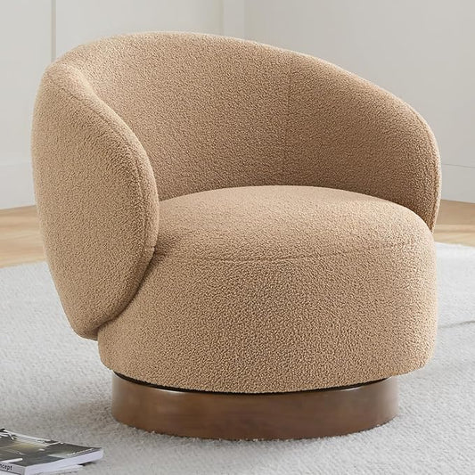 KISLOT Swivel Accent Chair Round Barrel Armchair Upholstered Performance Fabric for Living Room Bedroom Waitingroom,1 Box,Sand