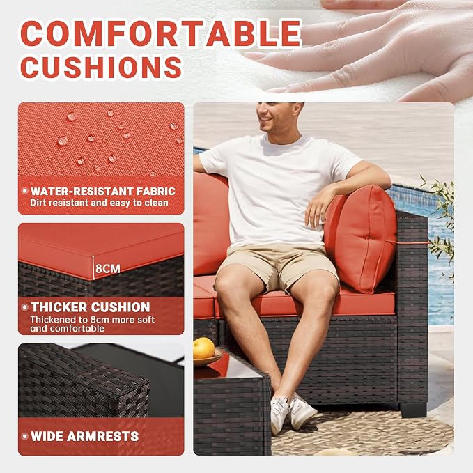 LAFWELL 7 Pieces Outdoor Patio Furniture Sets,Rattan Conversation Sectional Set,Manual Weaving Wicker Patio Sofa with Tea Table