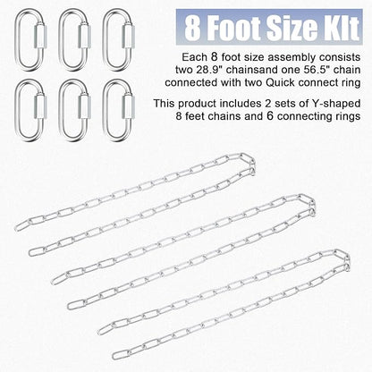 Heavy Duty Porch Swing Hanging Chain Kit (2 Pack) 1500 Lbs Capacity, up to 8 ft Length- Rustproof Zinc-Plated, 6 Quick Links & 2 Y-Chain Assemblies(Silver)