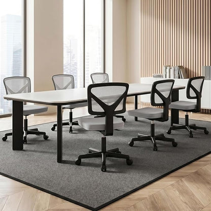 Sweetcrispy Small Desk Chair, Ergonomic Low-Back Mesh Rolling Work Swivel Chairs with Wheels, Armless Comfortable Seat Lumbar Support for Home, Bedroom, Study, Student, Adults, Grey