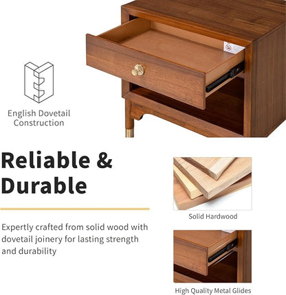 Furniture of America Forma Modern Solid Wood 4-Piece Bedroom Set with Storage Bed with LED Lights, Ball-Bearing Glide on Nightstand and Dresser with Mirror, No Box Spring Needed, King, Walnut