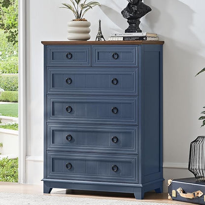 Joaxswe Farmhouse 6 Drawer Dresser for Bedroom Set of 2, 41" Tall Small Dressers & Chest of Drawers, Rustic Wood Dresser with Metal Handle, Storage Organizer Closet for Living Room, Hallway, Entryway