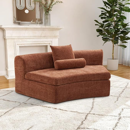 AVZEAR Curved Modular Sectional Sofa, Chenille Upholstered Cloud 1 Seater Couch for Living Room, No Assembly Modern Love Seat Sofa with 1 Bolster Pillows & 1 Square Pillows, High-Density Foam, Orange