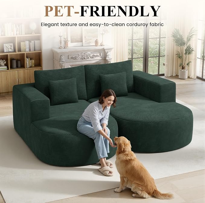 Modular Sectional Sofa Bed,Convertible Cloud Couches for Living Room,2 Chaise Corduroy Boneless Couch Sleeper Sofa Set,Oversized Chaise Lounge Chair for Bedroom,No Assembly Required,Green 1PCS
