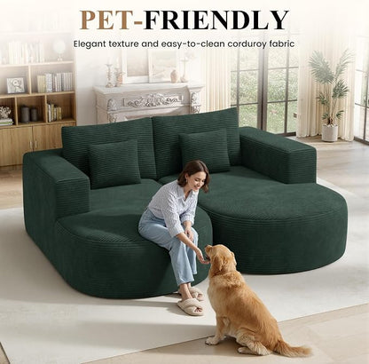 Modular Sectional Sofa Bed,Convertible Cloud Couches for Living Room,2 Chaise Corduroy Boneless Couch Sleeper Sofa Set,Oversized Chaise Lounge Chair for Bedroom,No Assembly Required,Green 1PCS
