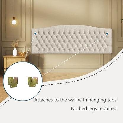 Furpopup Linen Upholstered Headboard King/Cal King Size Latest Model Wall Mount, Bed Frame Mount, Featuring High-Density Sponge Padding, Luxury Texture Easy Assembly Comfort and Style-Ivory