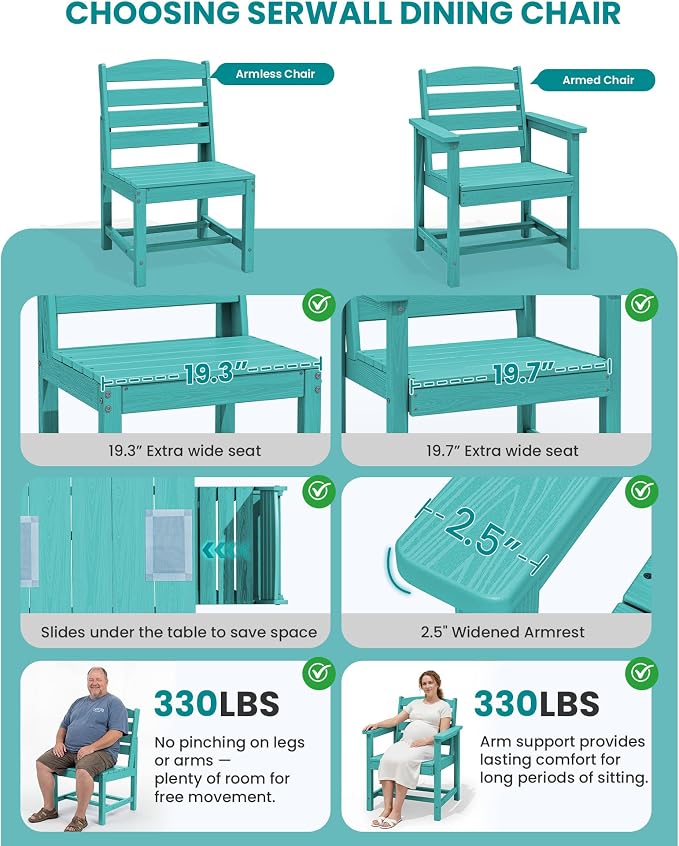 SERWALL Armless Outdoor Dining Chair Set of 2, All Weather Resistant,Aruba