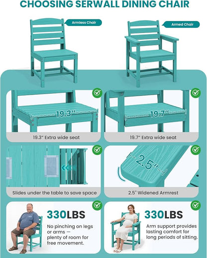 SERWALL Armless Outdoor Dining Chair Set of 2, All Weather Resistant,Aruba