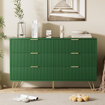 Furniway Green Dresser for Bedroom, Modern Dresser with Gold Metal Handles & Chests of Drawers for Bedroom, 15.7" D x 47.2" W x 29.5" H