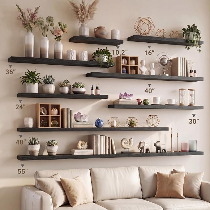Vivelove 40 Inches Floating Shelves Wall Mounted, 10" Deep Wall Shelves for Bedroom, Bathroom, Living Room, Kitchen, Office, Home Decor, Modern Shelf, Set of 2, Black, 40x10.2x1.5