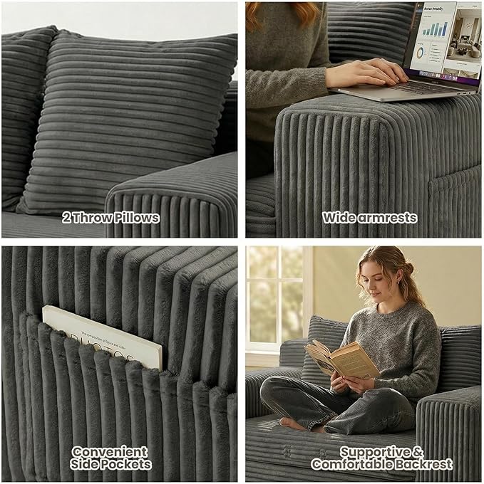 Boneless Loveseat Sofa Bed, Tri-Folding Convertible Futon Sleeper with Handle & Side Pockets, 54'' Boneless Couch with Hook and Loop No Assembly for Small Space,Living Room & Bedroom
